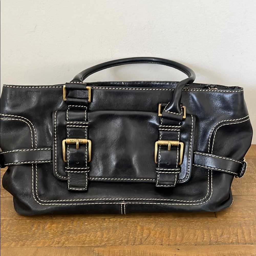 Michael Kors- Vintage  Black Leather Handbag with Gold Buckles